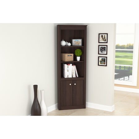 Inval Corner Bookshelf 70.02 in. H 5-shelf in Espresso BE-9304